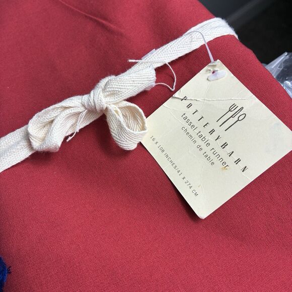 Pottery Barn Boho Colorful Table Runner Red Tassels 16 x 108” New Patio Party - Picture 4 of 4